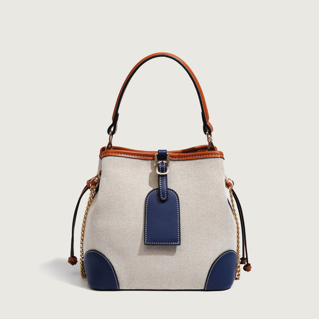 Bicolour Blue & Camel - SMALL Bucket Bag