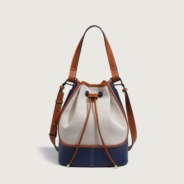 Bicolour Blue & Camel Bucket Bag