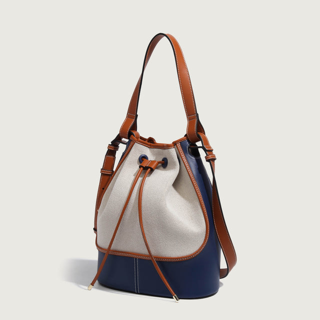 Bicolour Blue & Camel Bucket Bag