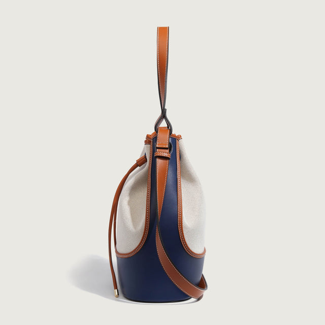 Bicolour Blue & Camel Bucket Bag