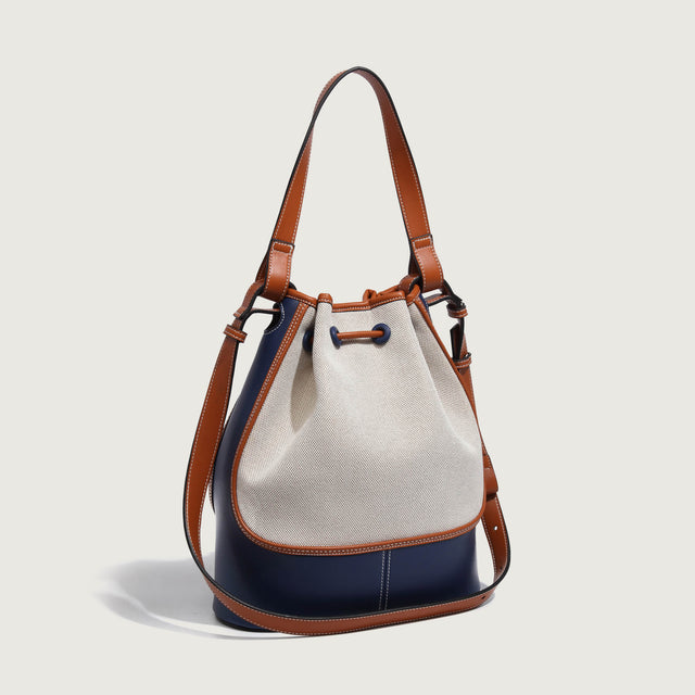 Bicolour Blue & Camel Bucket Bag