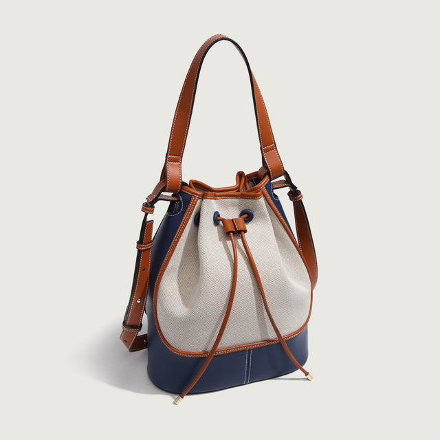 Bicolour Blue & Camel Bucket Bag