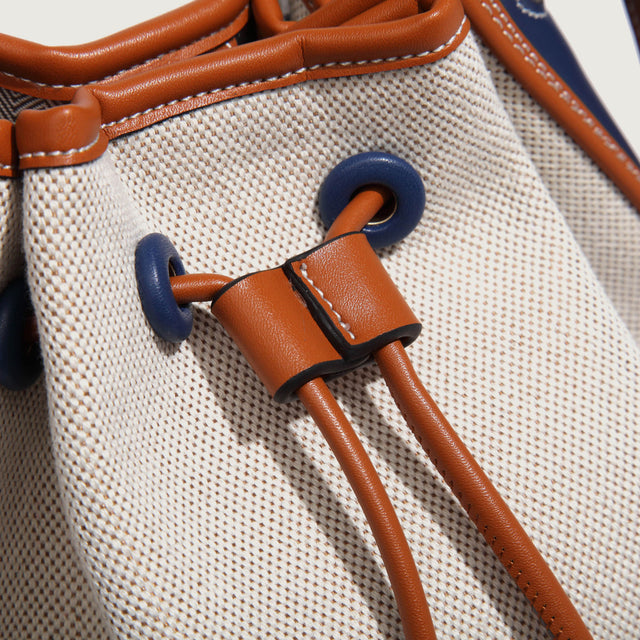 Bicolour Blue & Camel Bucket Bag