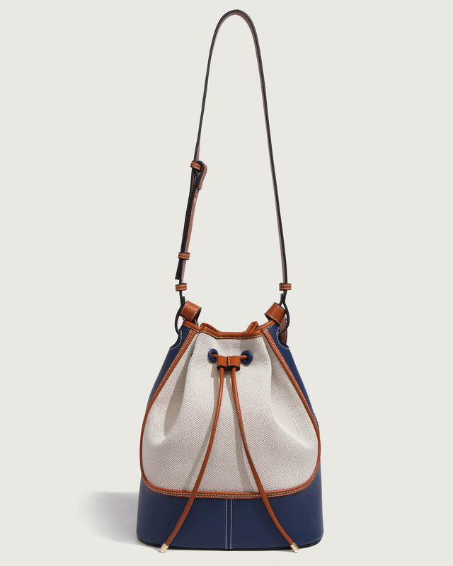 Bicolour Blue & Camel Bucket Bag