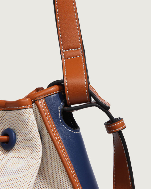 Bicolour Blue & Camel Bucket Bag