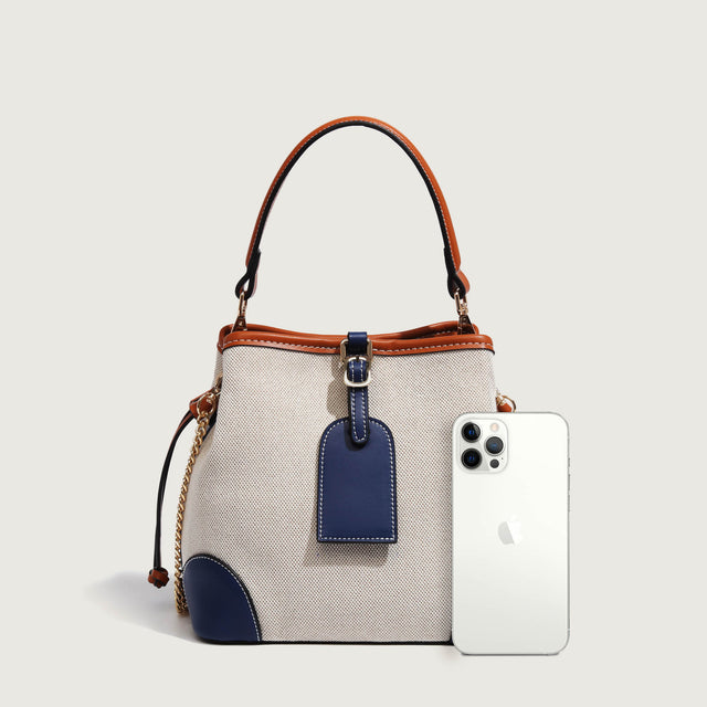 Bicolour Blue & Camel - SMALL Bucket Bag