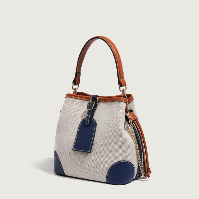 Bicolour Blue & Camel - SMALL Bucket Bag