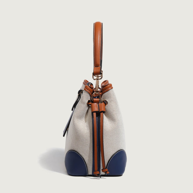 Bicolour Blue & Camel - SMALL Bucket Bag