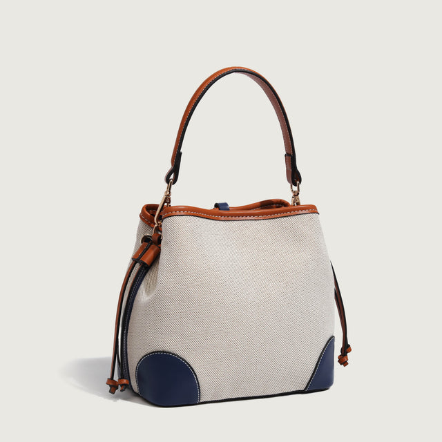 Bicolour Blue & Camel - SMALL Bucket Bag