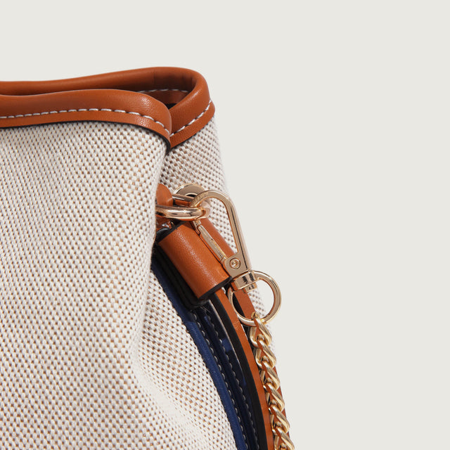 Bicolour Blue & Camel - SMALL Bucket Bag