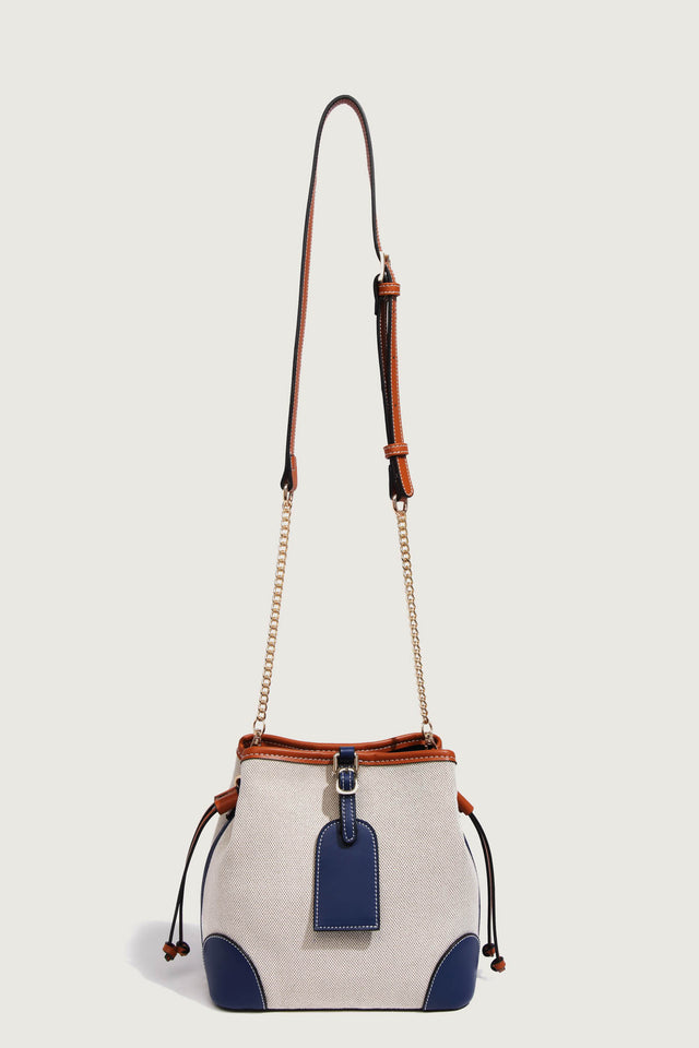 Bicolour Blue & Camel - SMALL Bucket Bag