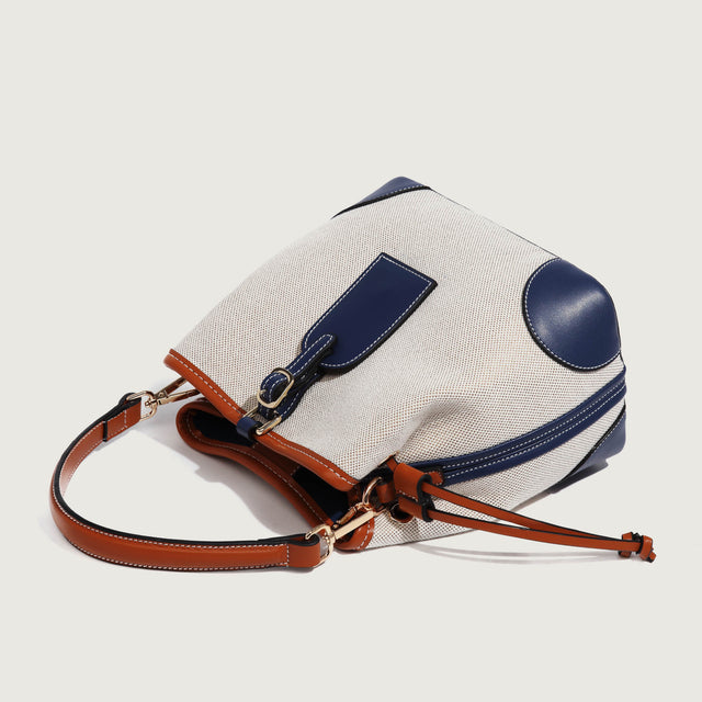 Bicolour Blue & Camel - SMALL Bucket Bag